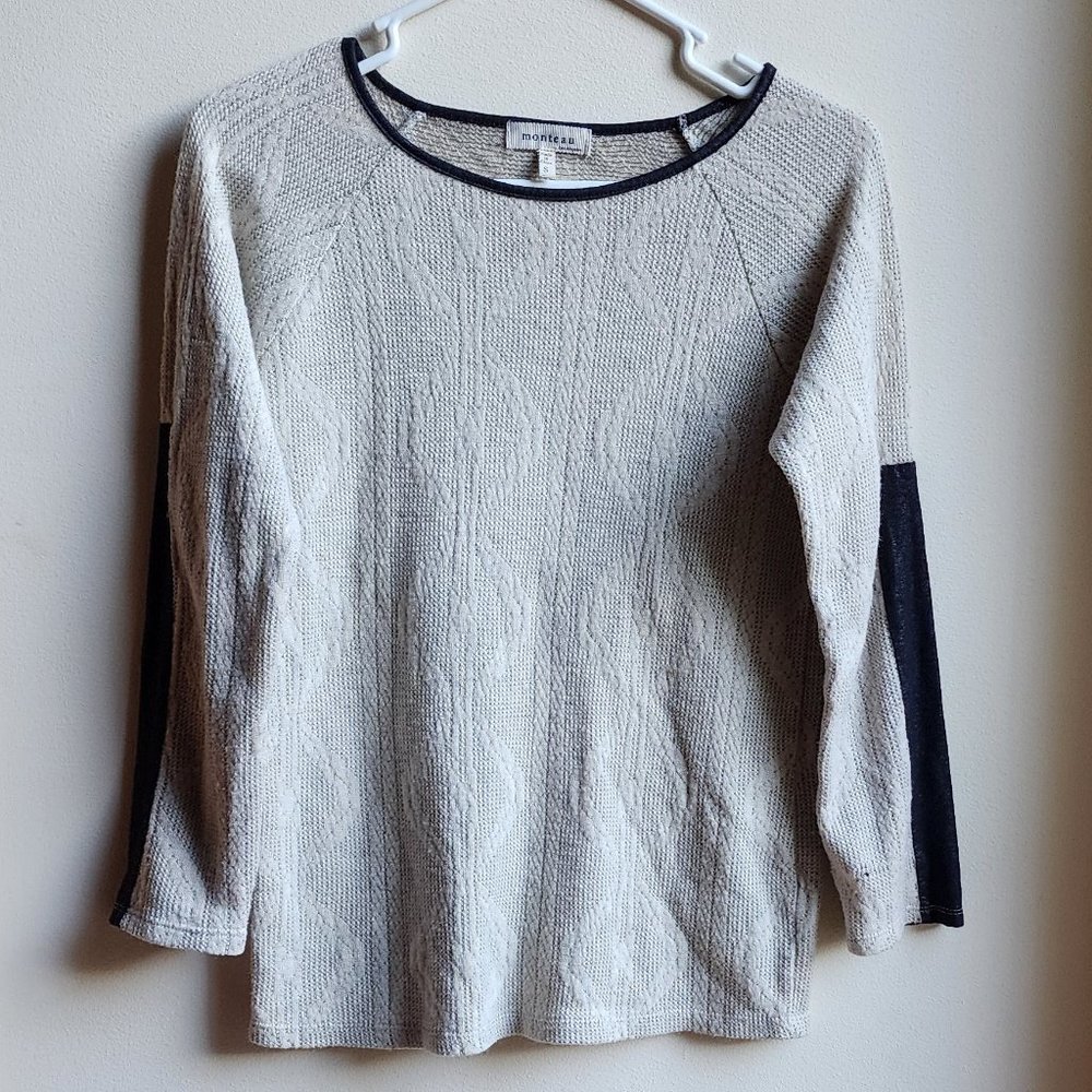 Monteau Light Gray/Black Scoop Neck Sweater Size Small